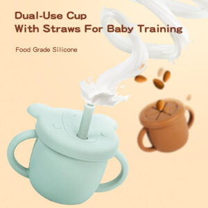 2-in-1 Silicone Baby Cups with Straw & Snack Cup Lid