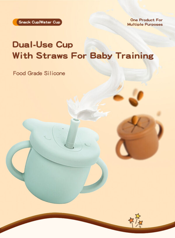 2-in-1 Silicone Baby Cups with Straw & Snack Cup Lid